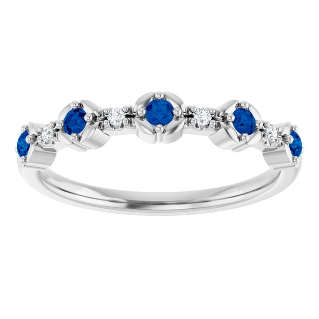 14K White Natural Blue Sapphire & .04 CTW Natural Diamond Stackable Ring